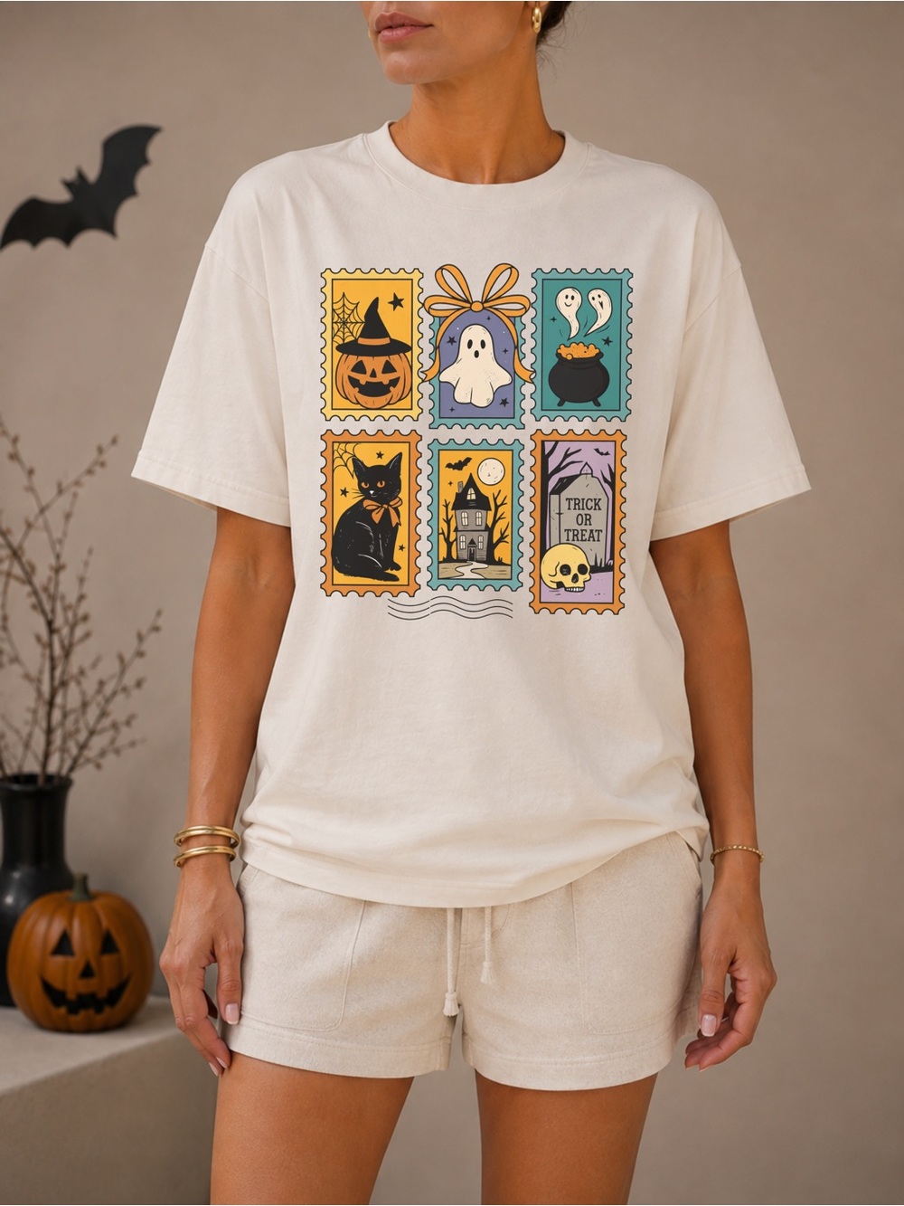 Halloween Cute Ghost Tee Fall Spooky Cat Unisex T-Shirt